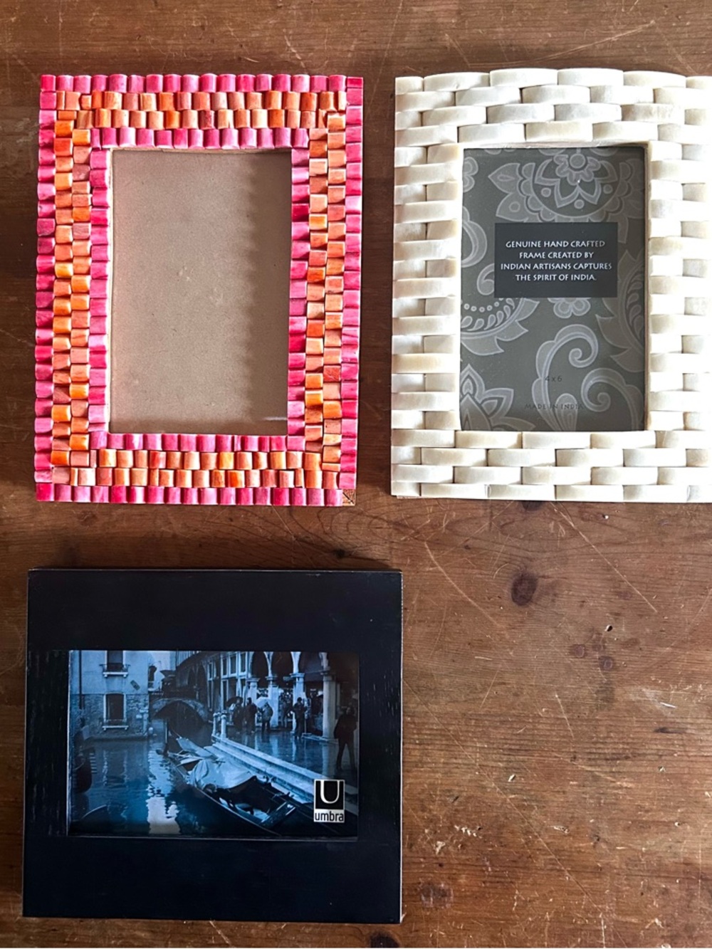Bundle of three photo frames with glass. Horizontal or vertical.